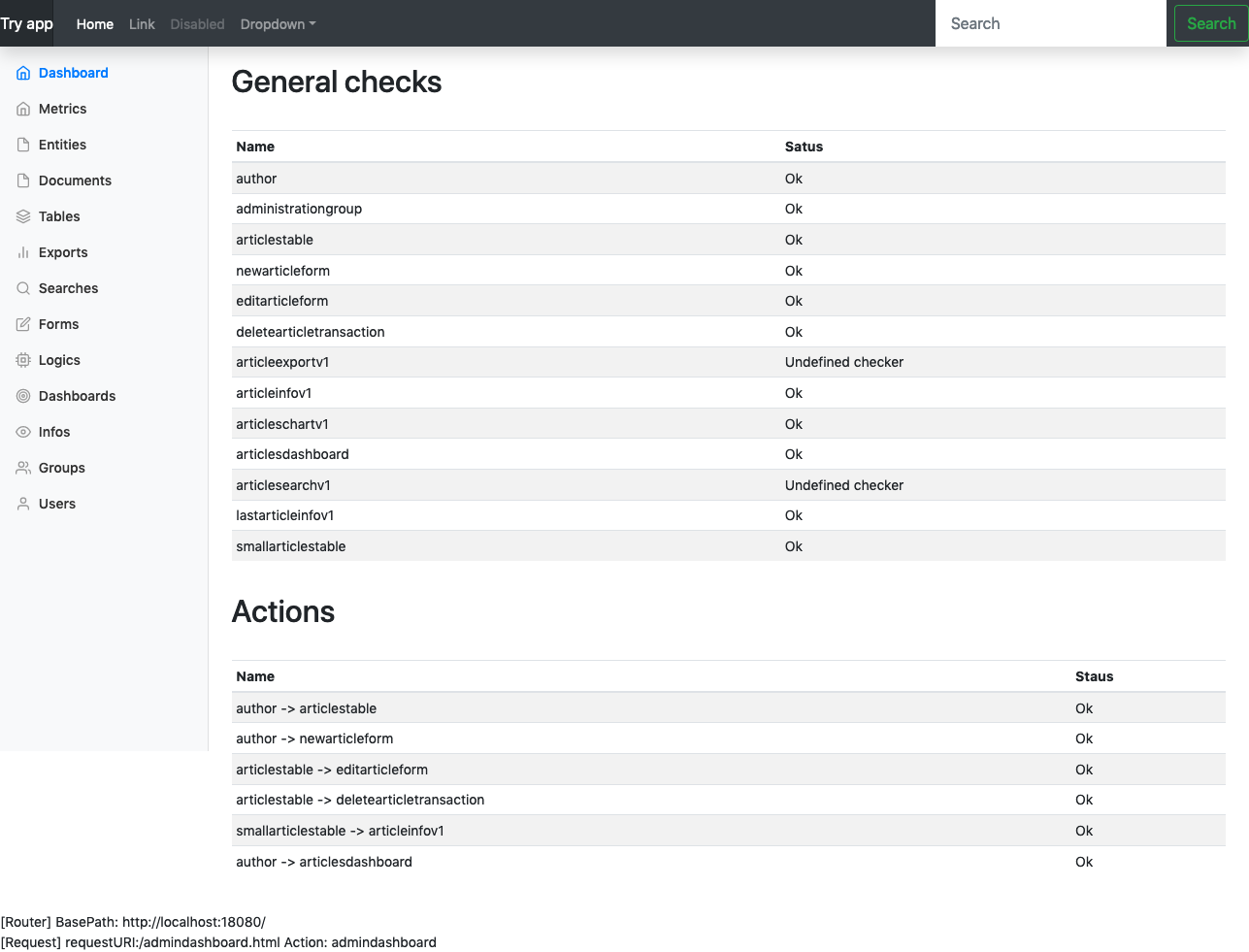 Control Panel: Dashboard